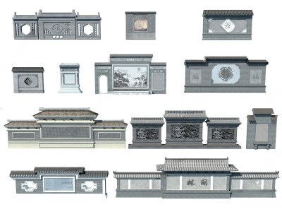 新中式景墙3D模型下载